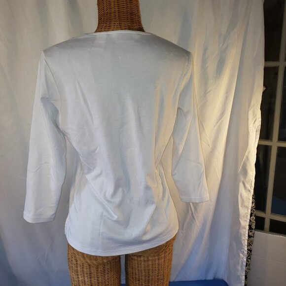Together Classics Women's White Embroidered V Neck 3/4 Sleeve Top - S - Picture 3 of 4